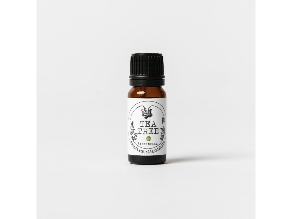 100% čistý přírodní destilovaný éterický olej z kajeputu střídavolistého (Melaleuca alternifolia)v organické kvalitě, ve skleněné lékovce.