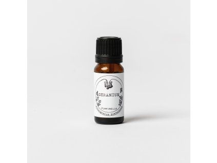 100% čistý přírodní destilovaný éterický olej z pelargonie vonné (Pelargonium Graveolens). 10ml - skleněná lékovka
